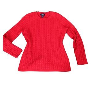 Land's End 100% Cashmere Red Cable Knit Crew Neck Sweater Women Sz M 10/12 #325B